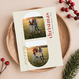 Modern Elegant Arched Family Photo Christmas シーズンカード