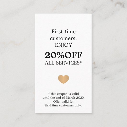 Modern Elegant Beauty Black White First Time 割引カード (正面)