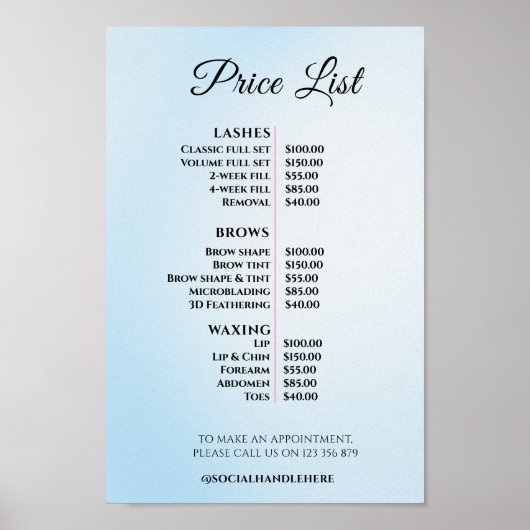 Modern Elegant Beauty Salon Price List ポスター (正面)