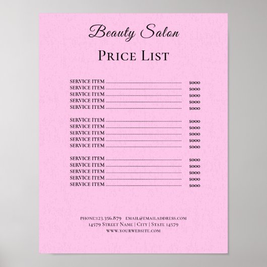 Modern Elegant Beauty Salon Price List ポスター (正面)