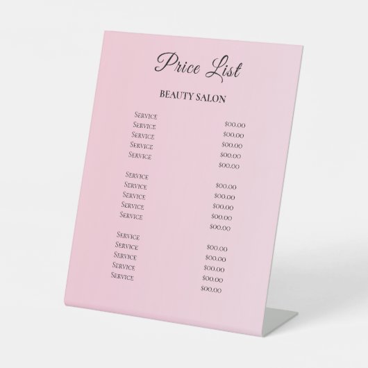 Modern Elegant Beauty Salon Price List 台座サイン (正面)