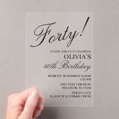 Modern Elegant Birthday Party Black Text アクリル招待状 (インサイチュ (ポータブル))