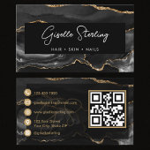 Modern Elegant Black Agate QR Code 名刺