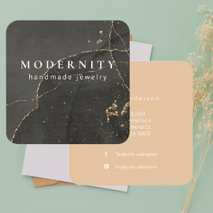 Modern Elegant Black and Gold Jewelry Designer スクエア名刺