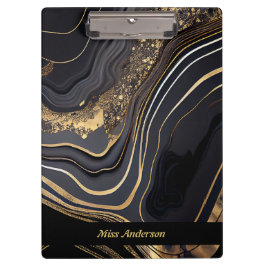 Modern Elegant Black and Gold Marbled クリップボード
