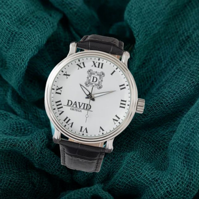 Modern Elegant Black and White Custom Name 腕時計 (クリエイターアップロード済み)