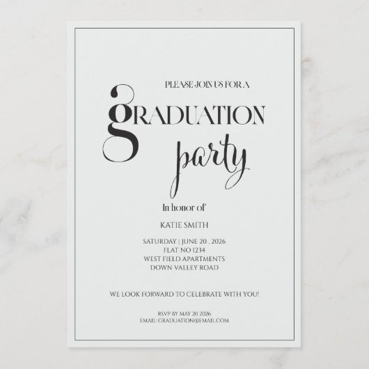 Modern elegant black bold typography Graduation 招待状 (裏面)