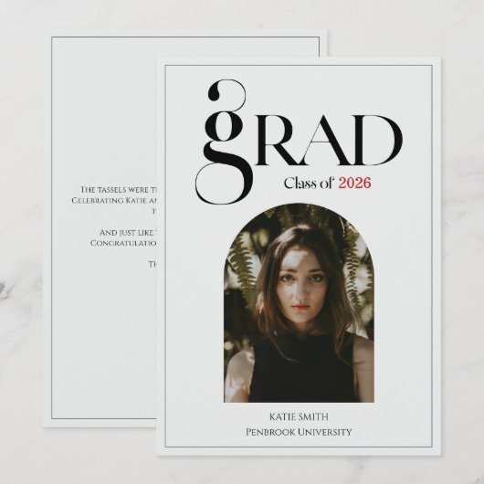 Modern elegant black bold typography Graduation 案内状 (正面/裏面)