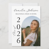 Modern Elegant Black Bow Arch Photo Graduation 招待状 (正面)