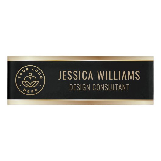 Modern Elegant Black Gold Business Logo 名札 (正面)