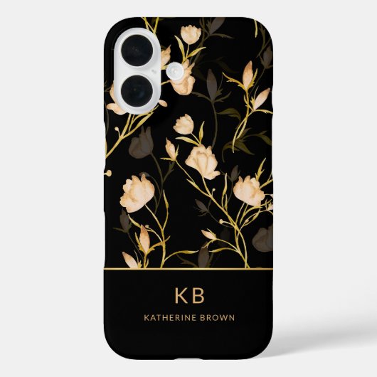 Modern Elegant Black Gold Floral Pattern Case-Mate iPhoneケース (裏面)