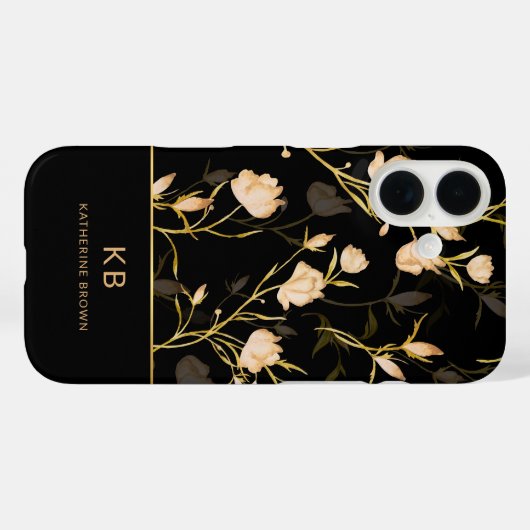 Modern Elegant Black Gold Floral Pattern  Case-Mate iPhoneケース (裏面 (横))