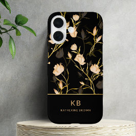 Modern Elegant Black Gold Floral Pattern  iPhone 16ケース
