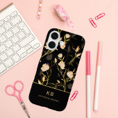Modern Elegant Black Gold Floral Pattern Case-Mate iPhoneケース