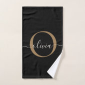 Modern Elegant Black Gold Monogram Script Name バスタオルセット (ハンドタオル)