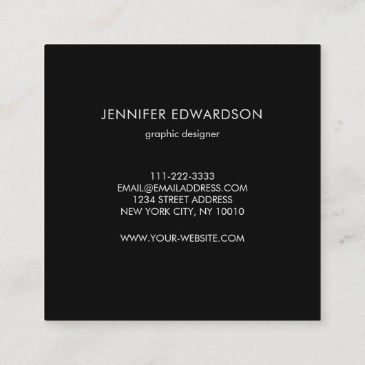 Modern elegant black marble professional スクエア名刺 (裏面)