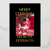 Modern Elegant Black Merry Christmas Photo Gold 箔シーズンカード (正面)