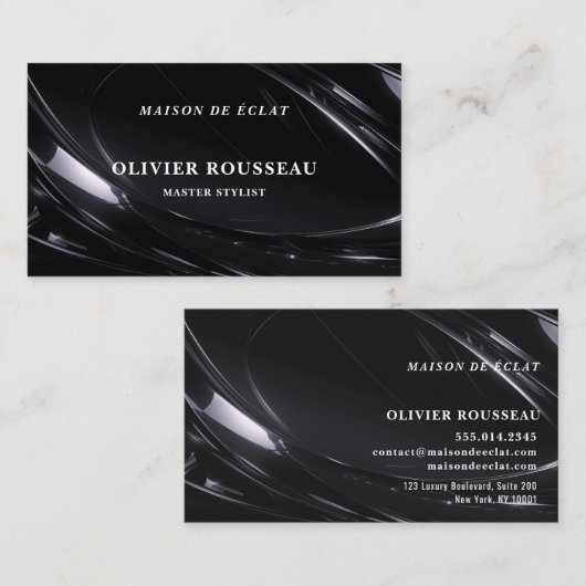 Modern Elegant Black Metallic2 Master Stylist 名刺 (正面/裏面)