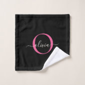 Modern Elegant Black Pink Monogram Script Name バスタオルセット (ウォッシュタオル)