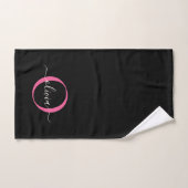 Modern Elegant Black Pink Monogram Script Name バスタオルセット (ハンドタオル)