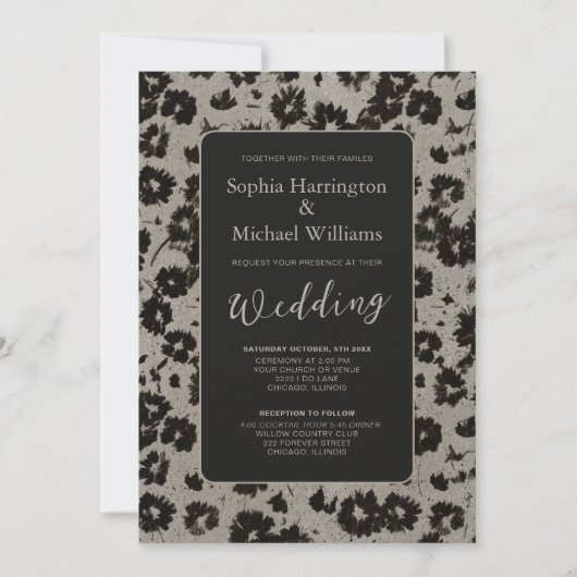 Modern Elegant Black Silver Wedding Invite QR Code 招待状 (正面)