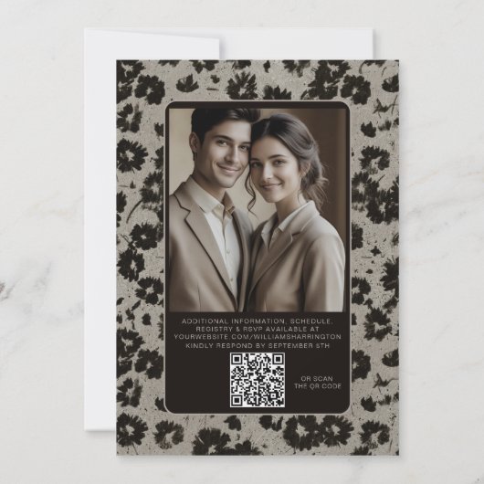 Modern Elegant Black Silver Wedding Invite QR Code 招待状 (裏面)