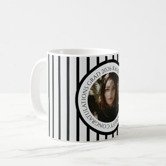 Modern elegant black striped graduation congrats コーヒーマグカップ (正面左)