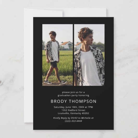 Modern Elegant Black & White 3 Photo Graduation 招待状 (裏面)