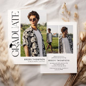 Modern Elegant Black & White 3 Photo Graduation 招待状