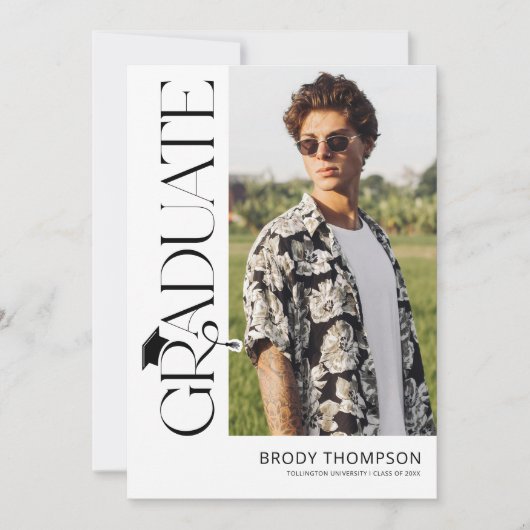 Modern Elegant Black & White 3 Photo Graduation 招待状 (正面)