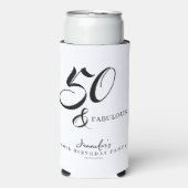 Modern Elegant Black White Fifty Fabulous Birthday スリム缶クーラー (Seltzer正面)