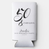 Modern Elegant Black White Fifty Fabulous Birthday スリム缶クーラー (裏面)