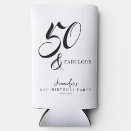 Modern Elegant Black White Fifty Fabulous Birthday スリム缶クーラー