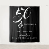 Modern Elegant Black White Fifty Fabulous Birthday タペストリー (正面)