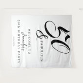 Modern Elegant Black White Fifty Fabulous Birthday タペストリー (正面(横))