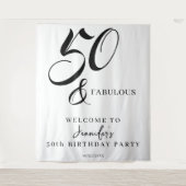 Modern Elegant Black White Fifty Fabulous Birthday タペストリー (正面)