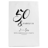 Modern Elegant Black White Fifty Fabulous Birthday ミディアムペーパーバッグ (正面)