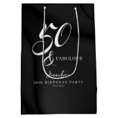 Modern Elegant Black White Fifty Fabulous Birthday ミディアムペーパーバッグ (裏面)