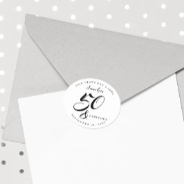Modern Elegant Black White Fifty Fabulous Birthday ラウンドシール