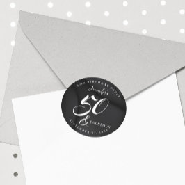 Modern Elegant Black White Fifty Fabulous Birthday ラウンドシール