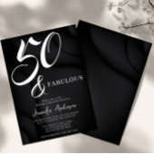 Modern Elegant Black White Fifty Fabulous Birthday 招待状