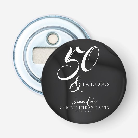 Modern Elegant Black White Fifty Fabulous Birthday 栓抜き (正面)