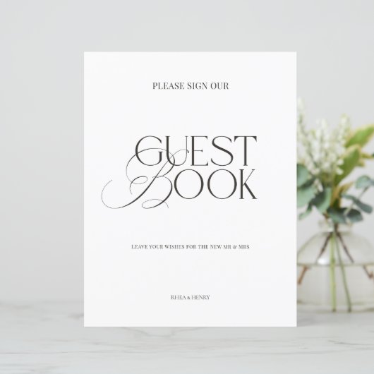 Modern Elegant Black & White Guest Book Sign (スタンド正面)