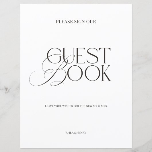 Modern Elegant Black & White Guest Book Sign (正面)