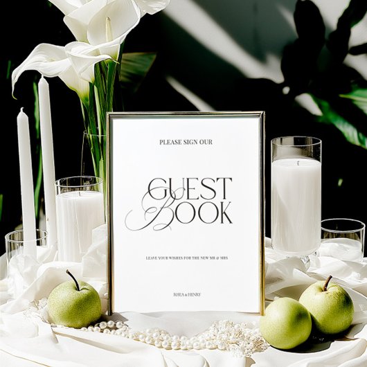 Modern Elegant Black & White Guest Book Sign