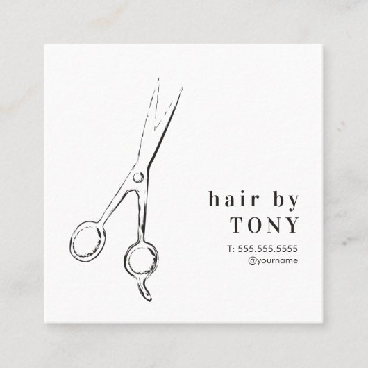 Modern Elegant Black White Hair Stylist スクエア名刺 (正面)