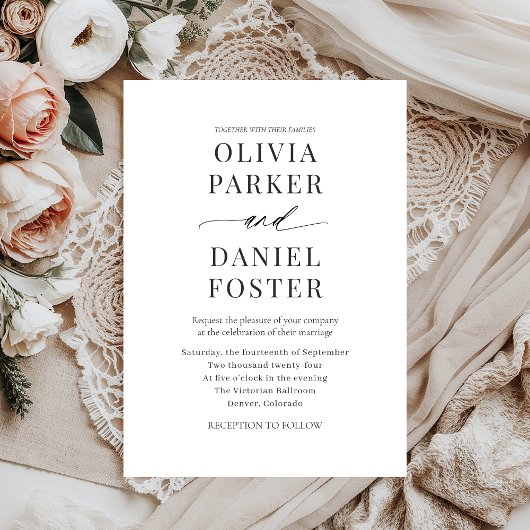 Modern Elegant Black & White Minimalist Wedding 招待状