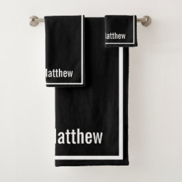 Modern Elegant Black &white Monogram  バスタオルセット