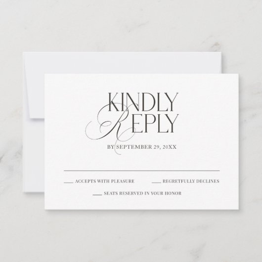 Modern Elegant Black & White Wedding RSVP Card (正面)