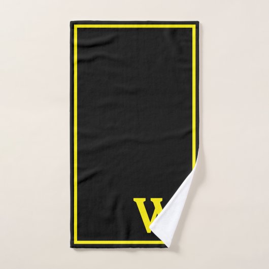 Modern Elegant Black Yellow Monogram Script  バスタオルセット (ハンドタオル)